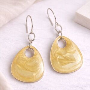 Beige Resin Drop Earrings Neutral Marble Dangle Lightweight Everyday Earrings